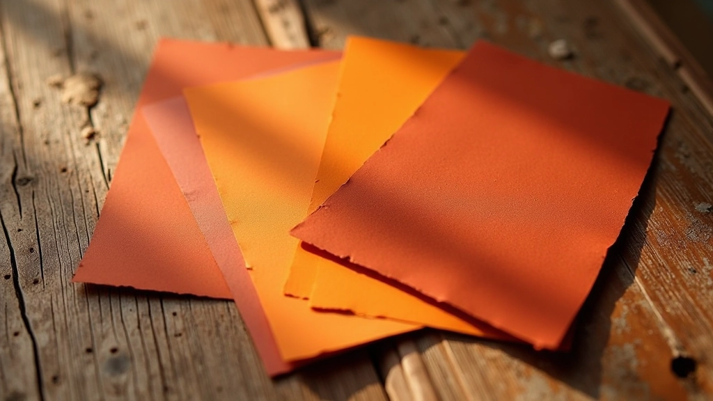 Campioni di colore terracotta e ocra su tavola di legno rustico con luce naturale