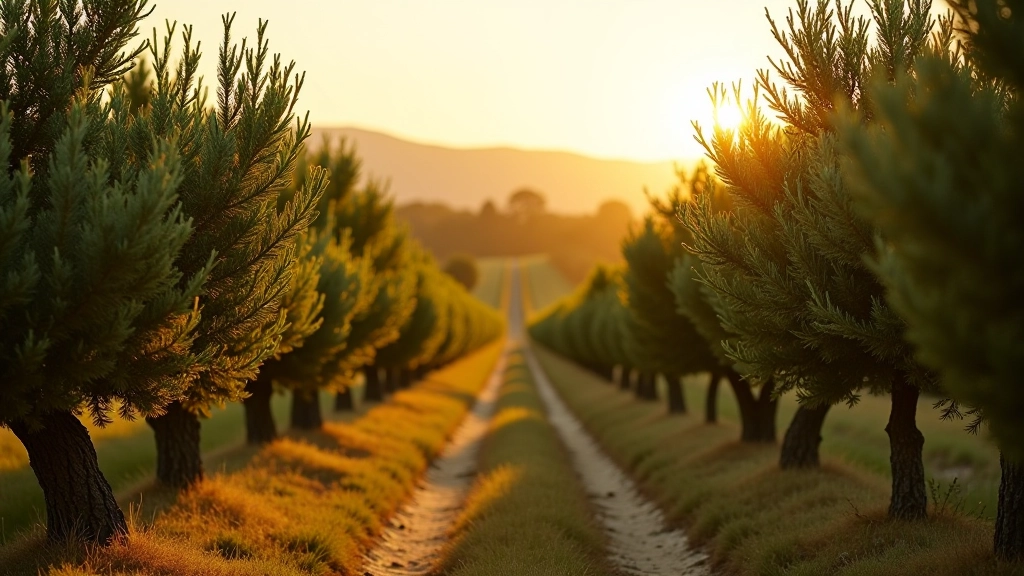 Ulivi e vegetazione mediterranea con tonalità verde oliva naturali, paesaggio italiano