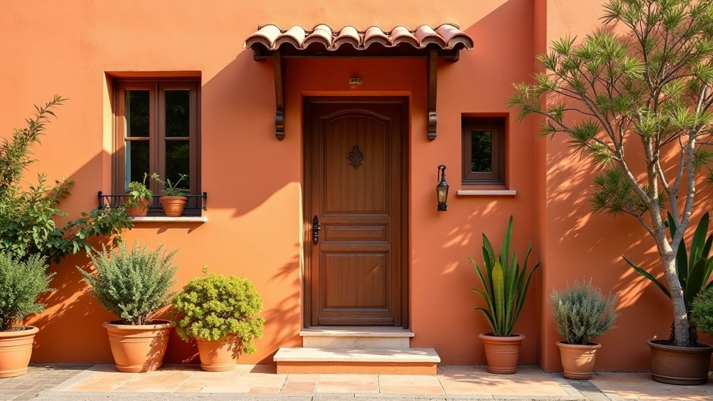 Facciate di case tradizionali italiane con tonalità terracotta naturali, architettura toscana